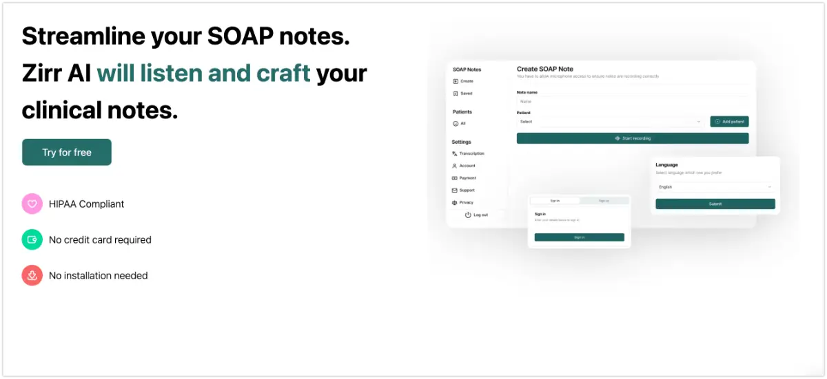 Zirr AI Medical  Scribe  product image