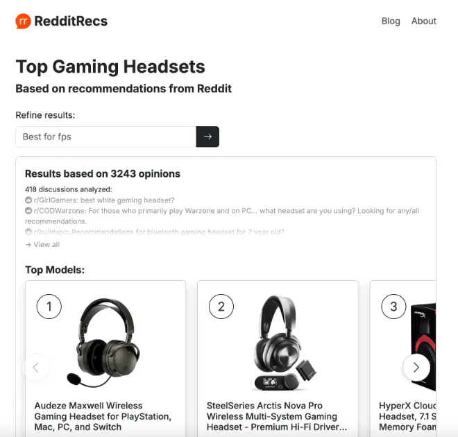 RedditRecs product image