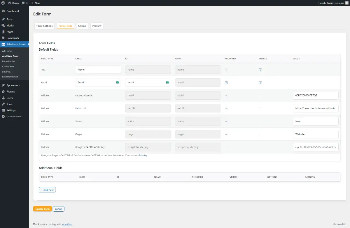 Wordpress forms to Salesforce image number 01