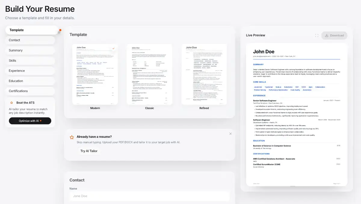 Retuner Free Resume Builder image number 01