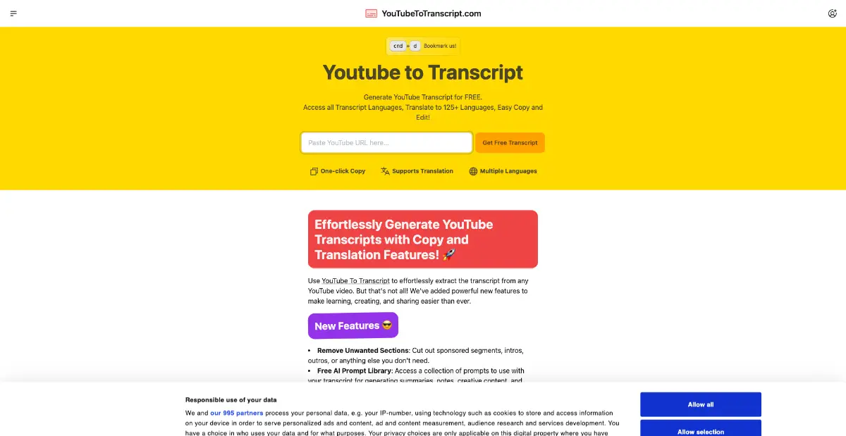 Youtube to Transcript product image