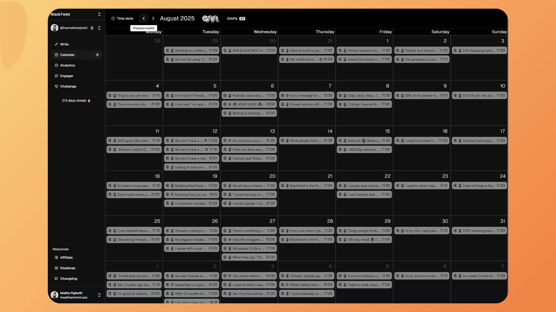 The Calendar view (Click on it!)