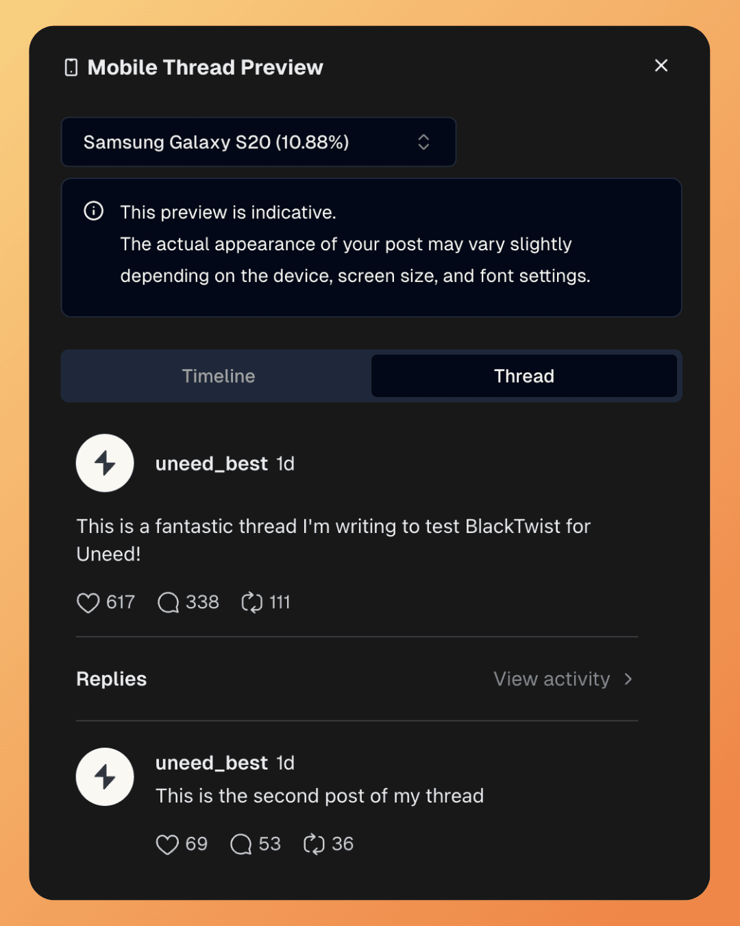 BlackTwist's preview feature, with a lot of options!