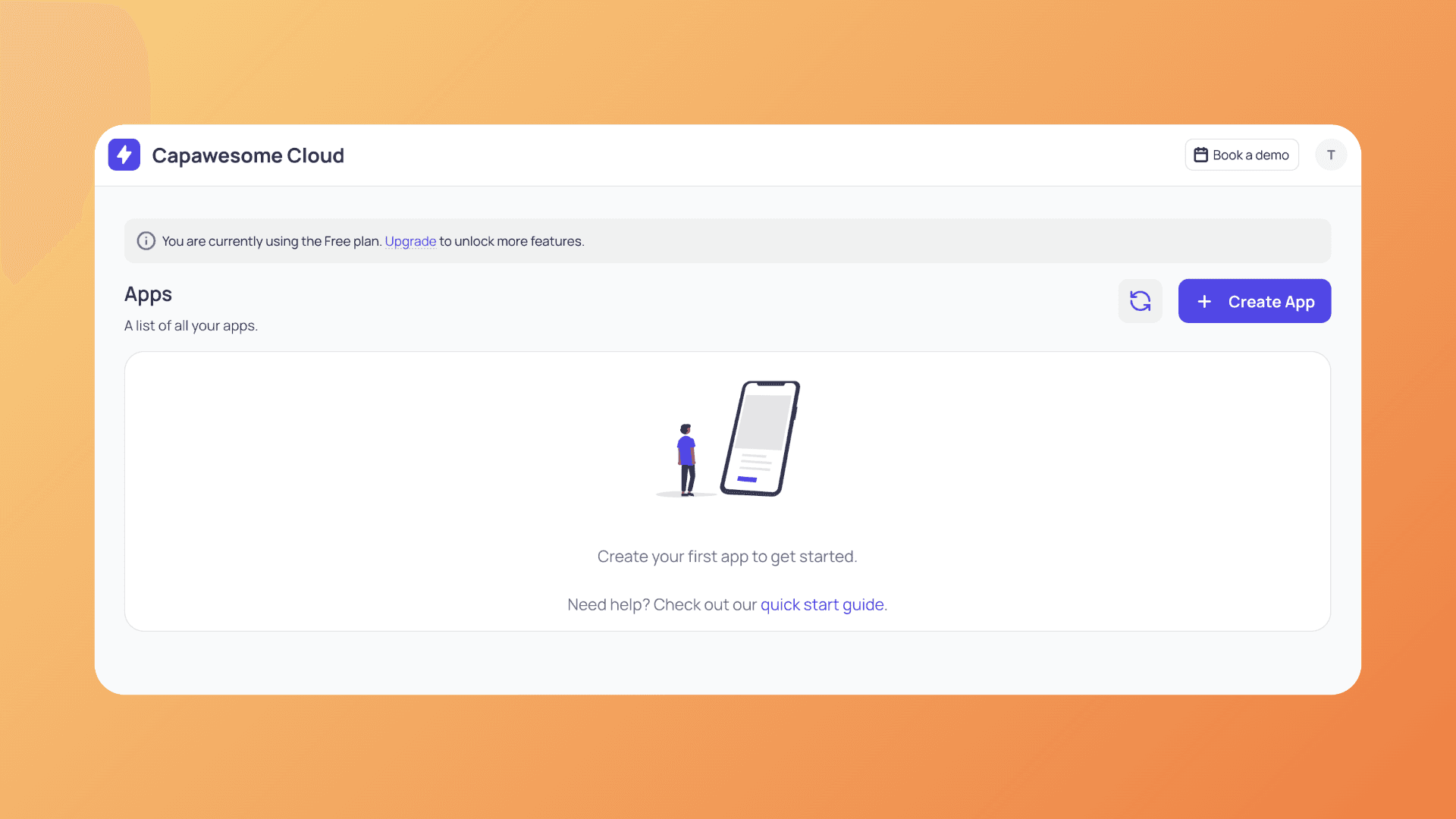 Clean dashboard ready for your first app