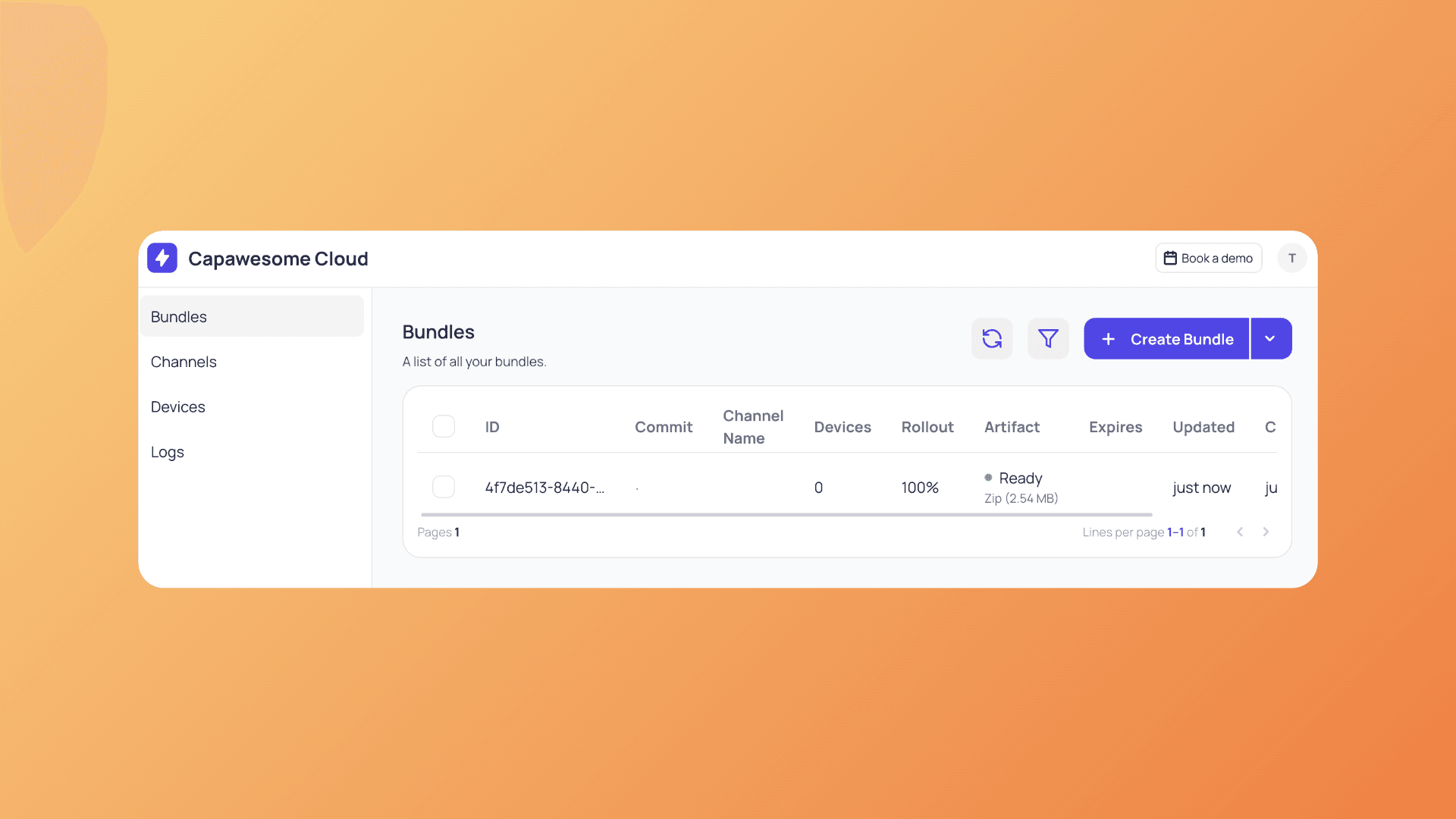 Bundle management dashboard showing deployed bundles