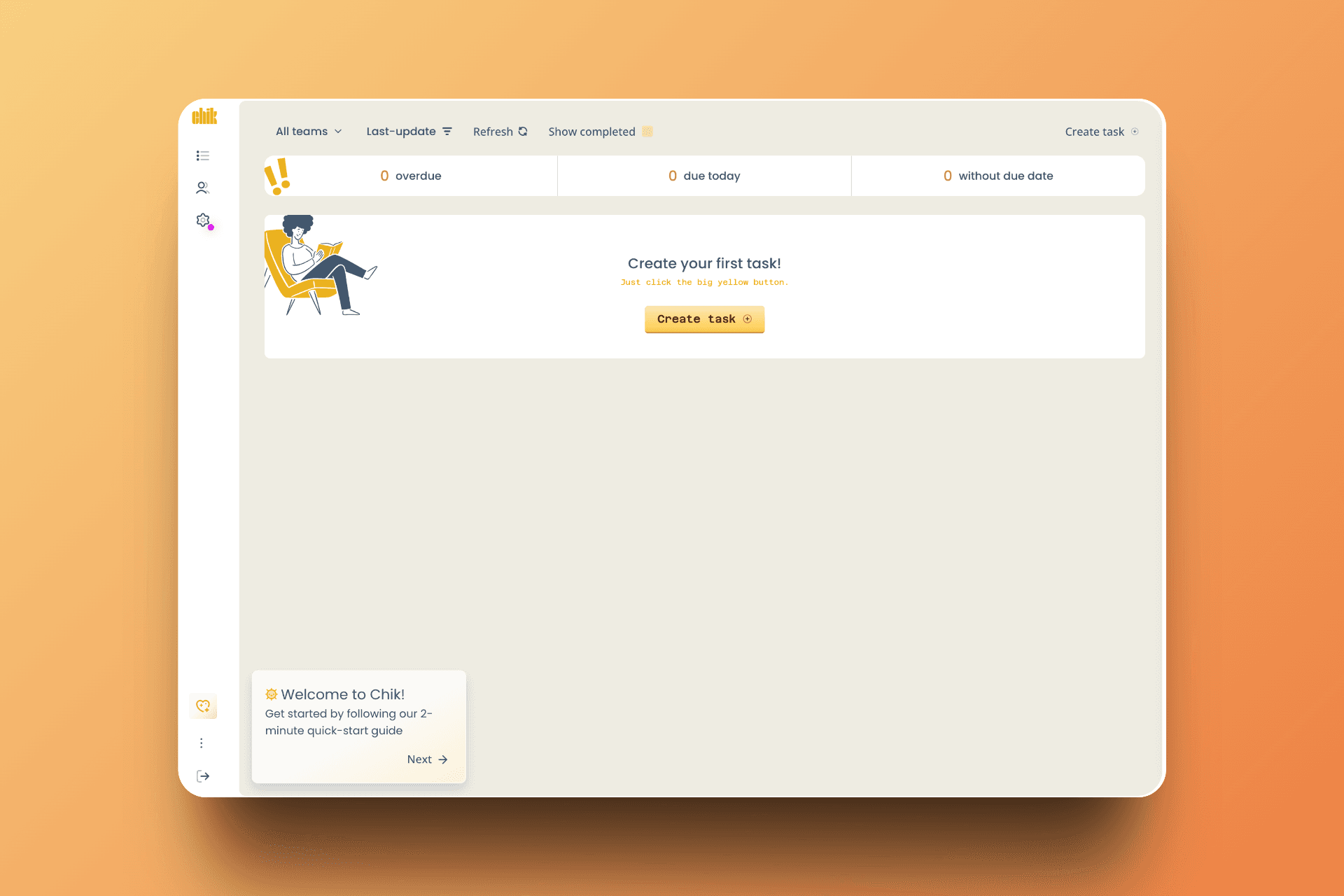 Clean dashboard with task organization by priority