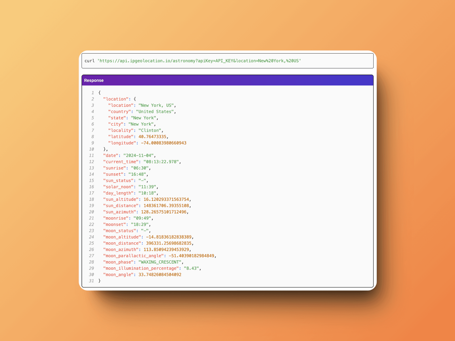 Astronomy API Response