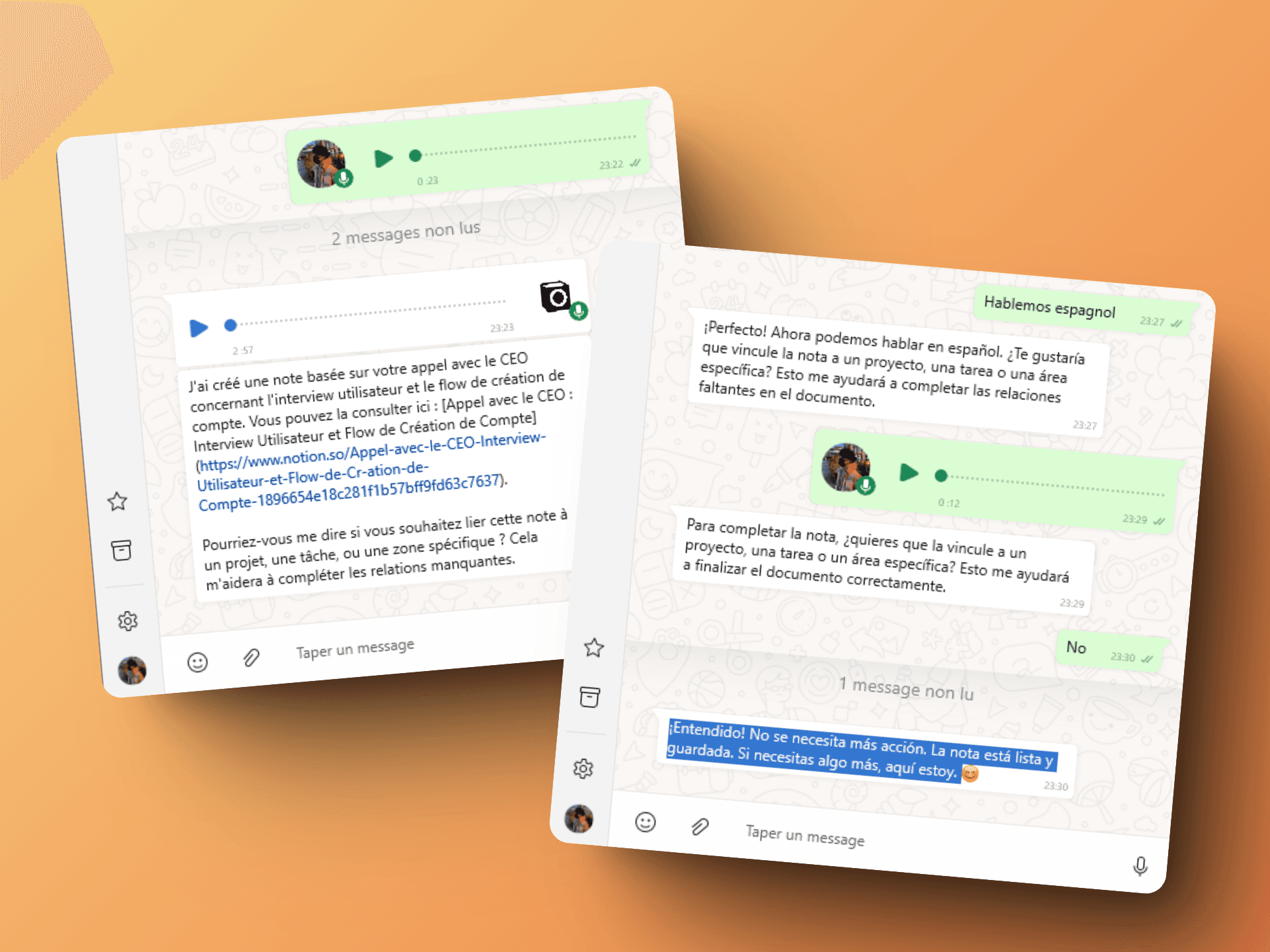 Chat with the AI in French and Spanish