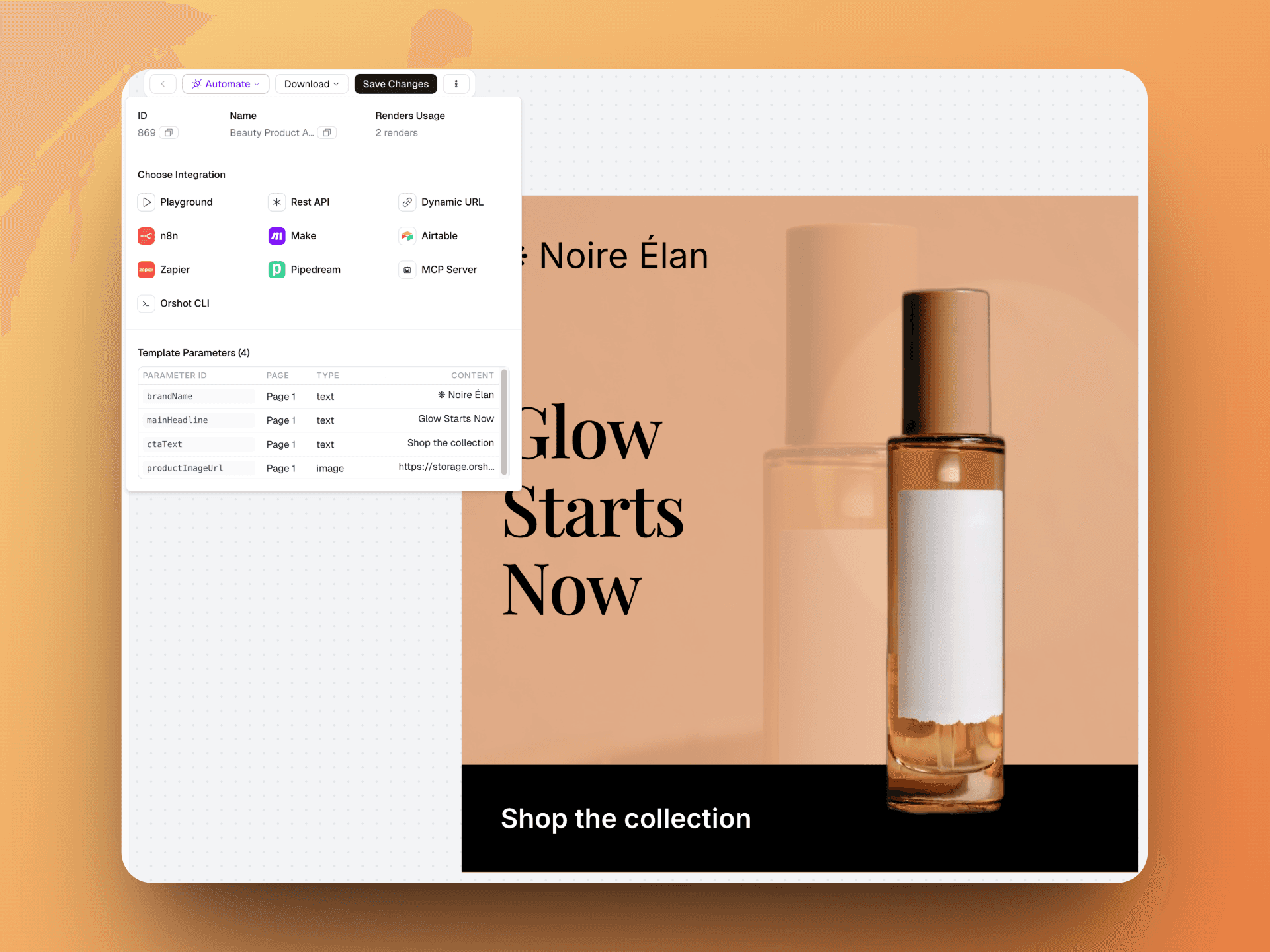 Example of a template with dynamic elements