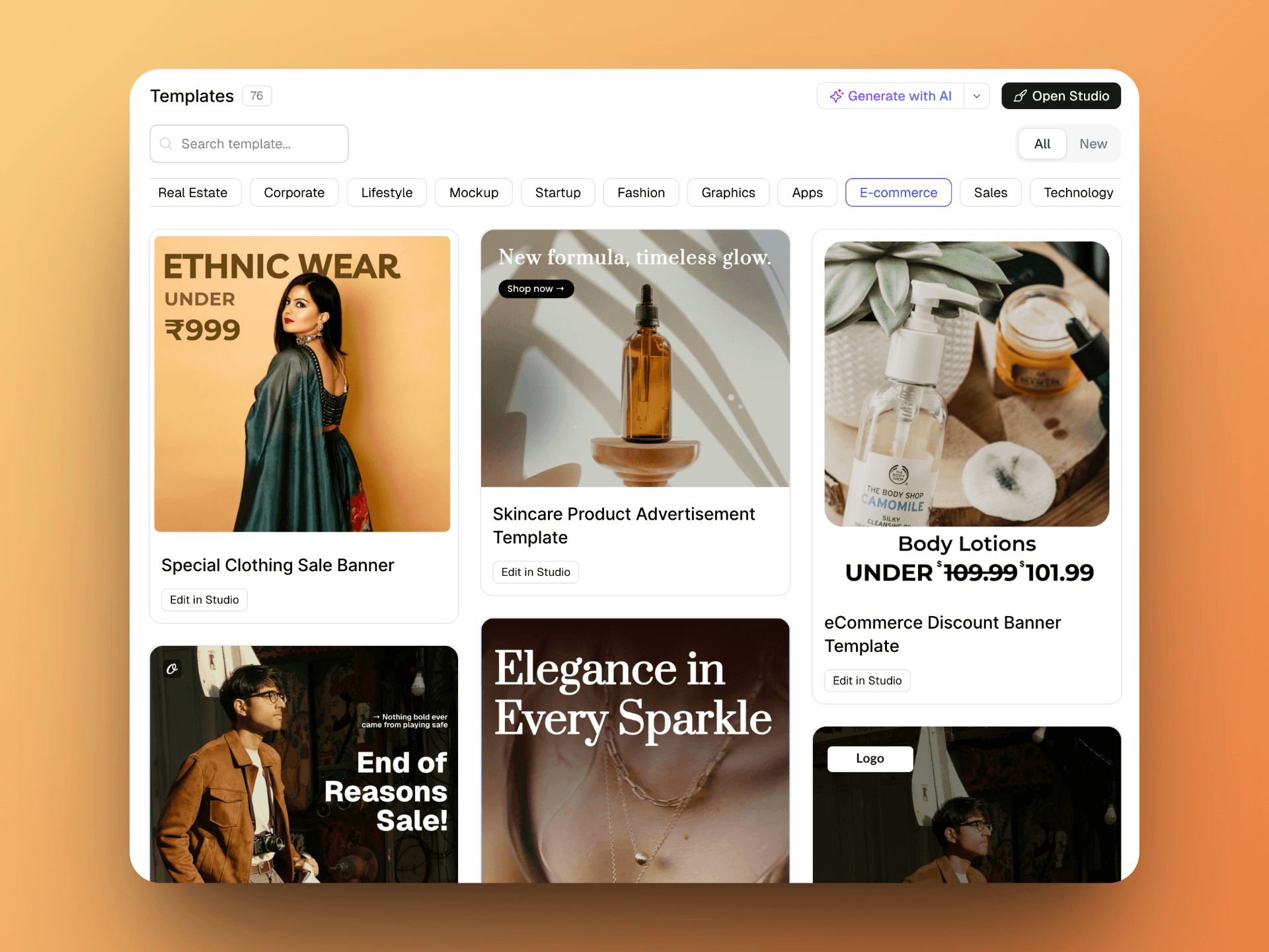 Huuge template library showcasing professional designs across multiple industries
