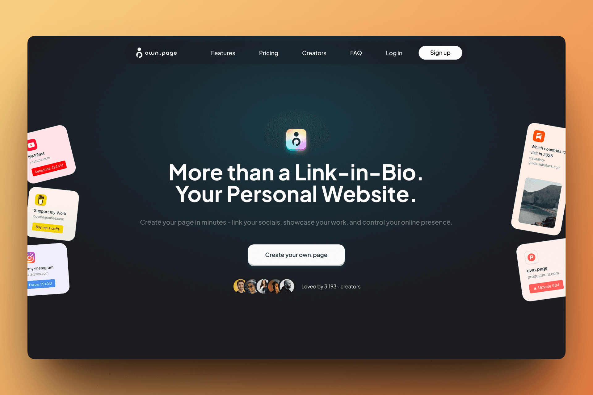 Own.page landing page