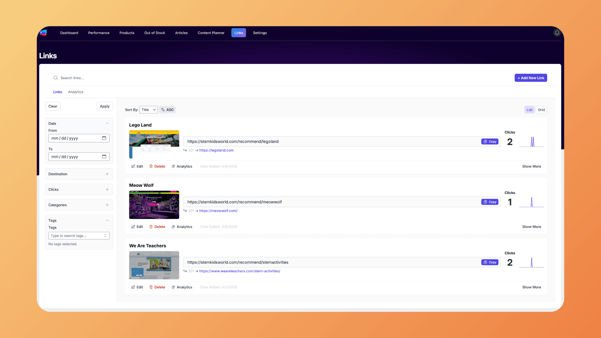 Link cloaking system with analytics for each shortened URL