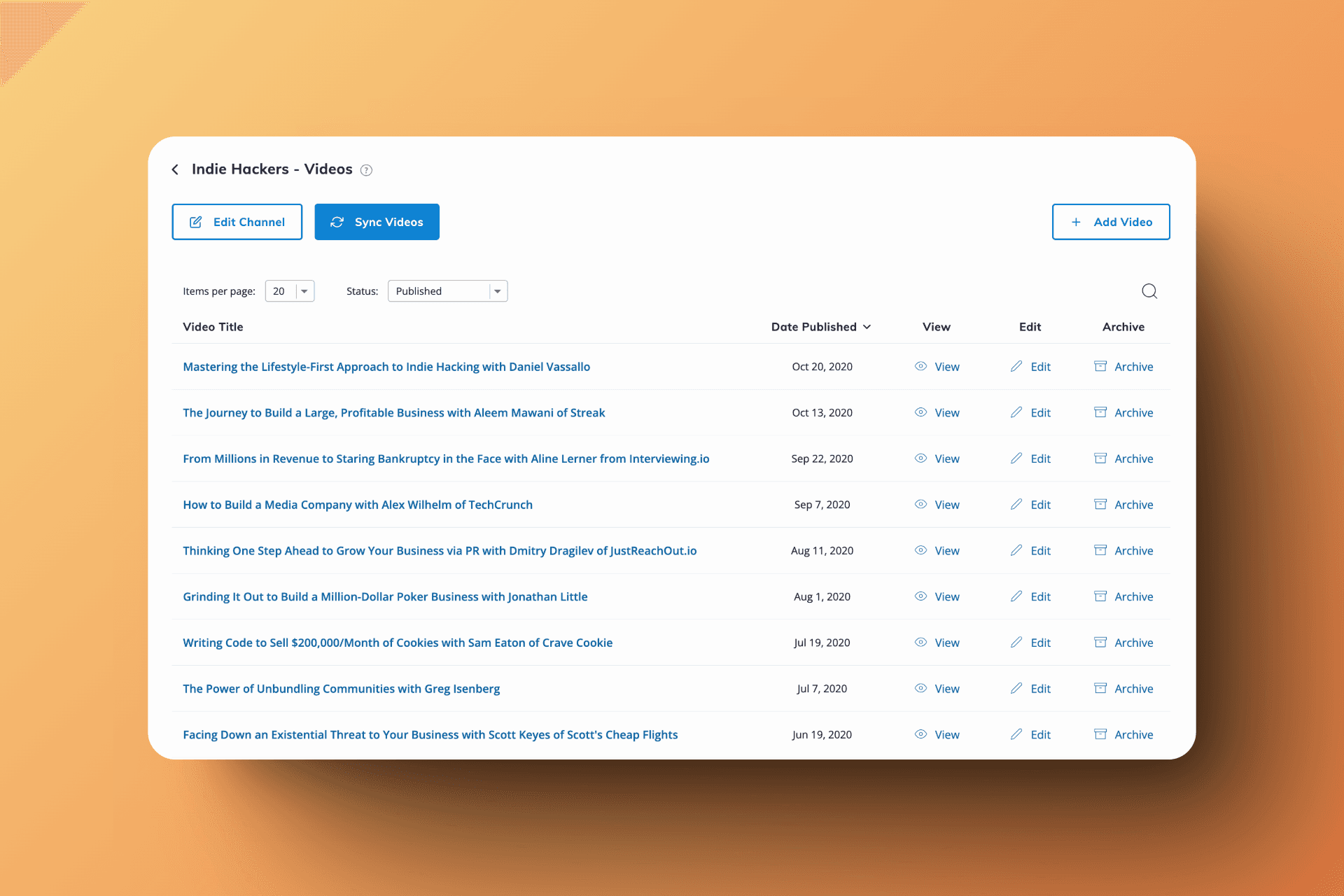 Video management interface with sync options