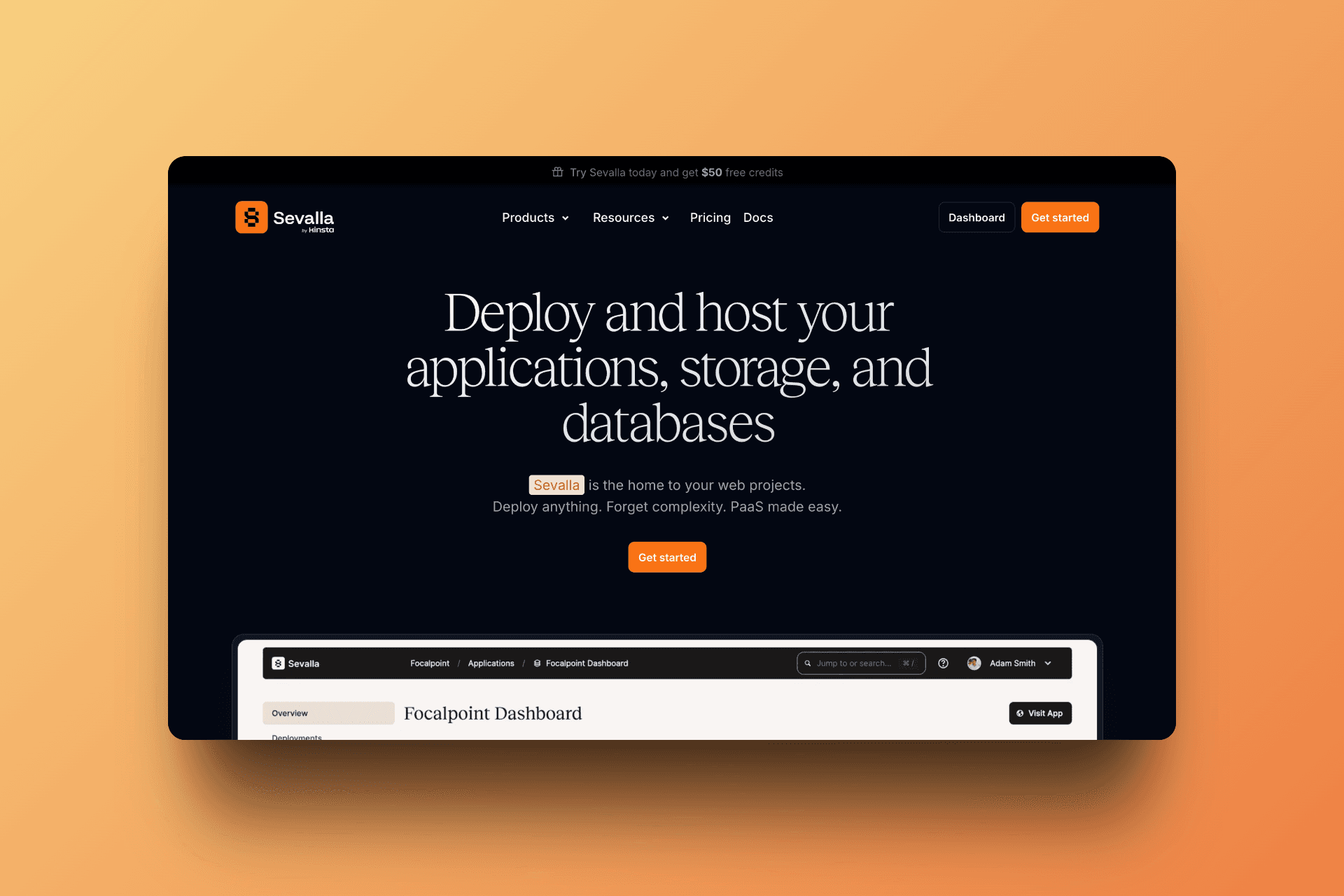Sevalla's beautiful homepage