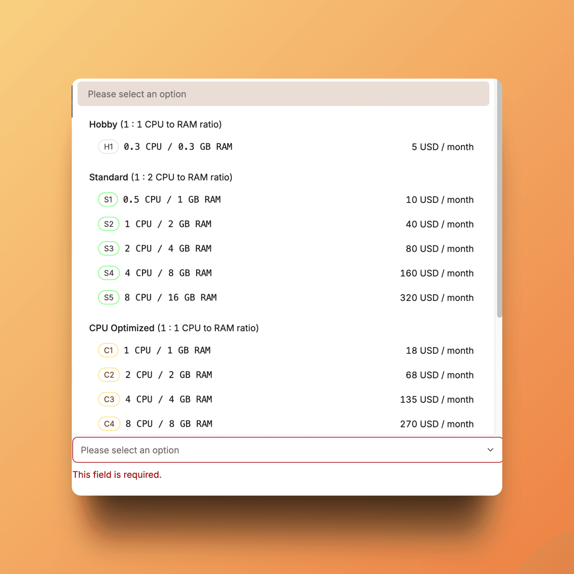 Creating a new application with transparent pricing options