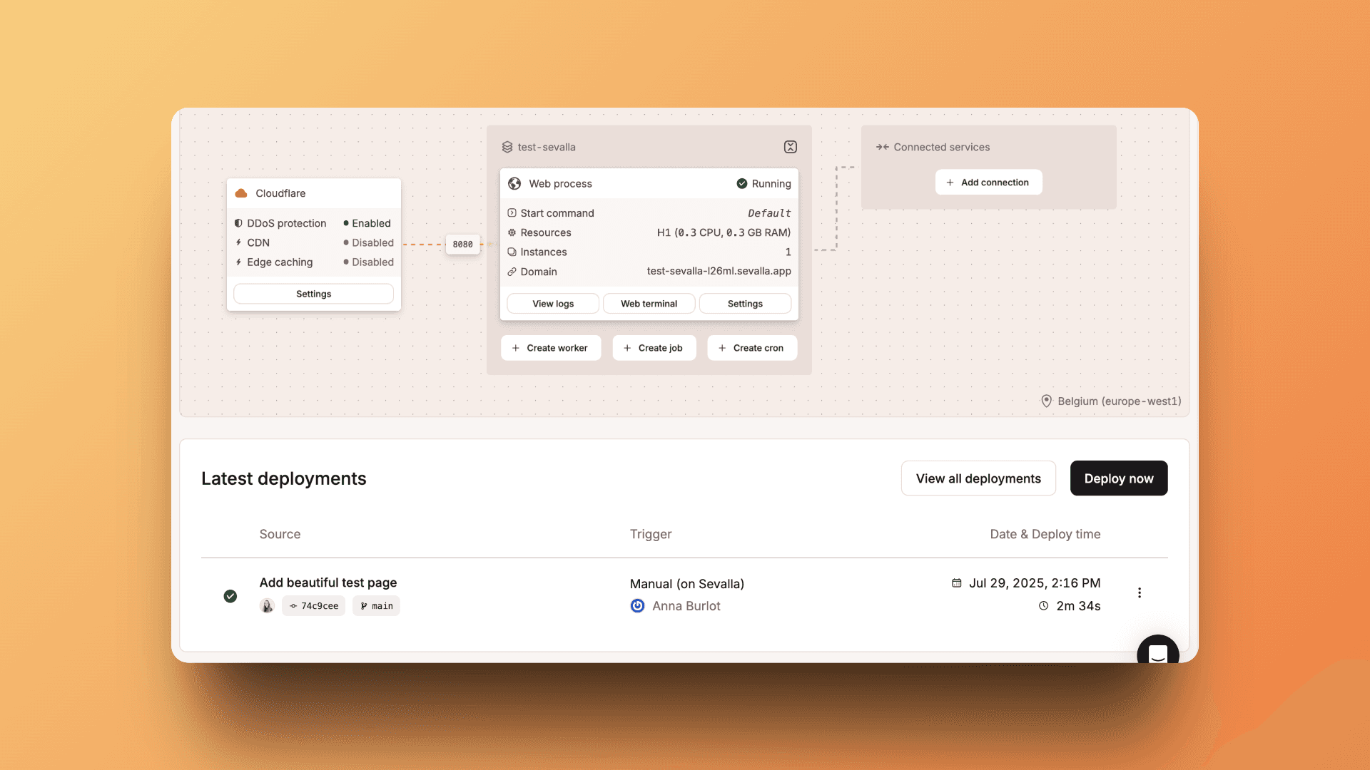 Application successfully deployed and running with detailed metrics