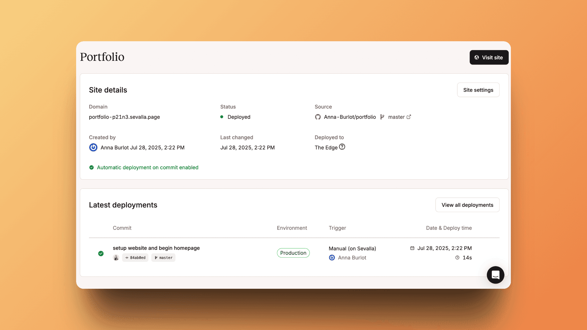 Portfolio site deployed and running on the global edge network