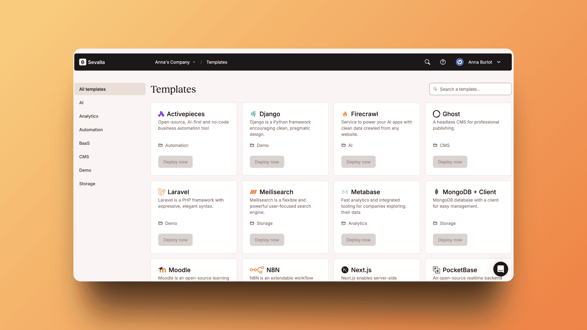 Comprehensive template gallery with 1-click deployments