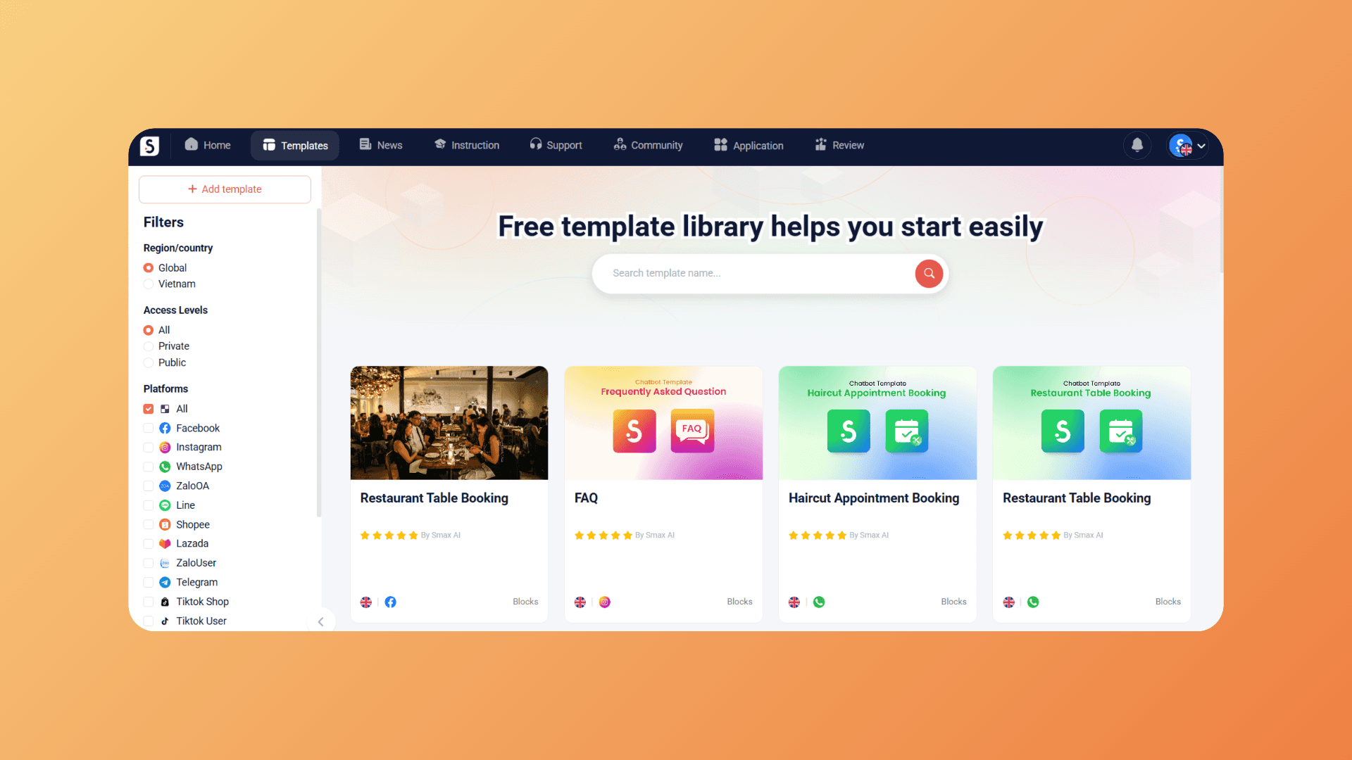 A library of pre-built templates for the workflow builder.