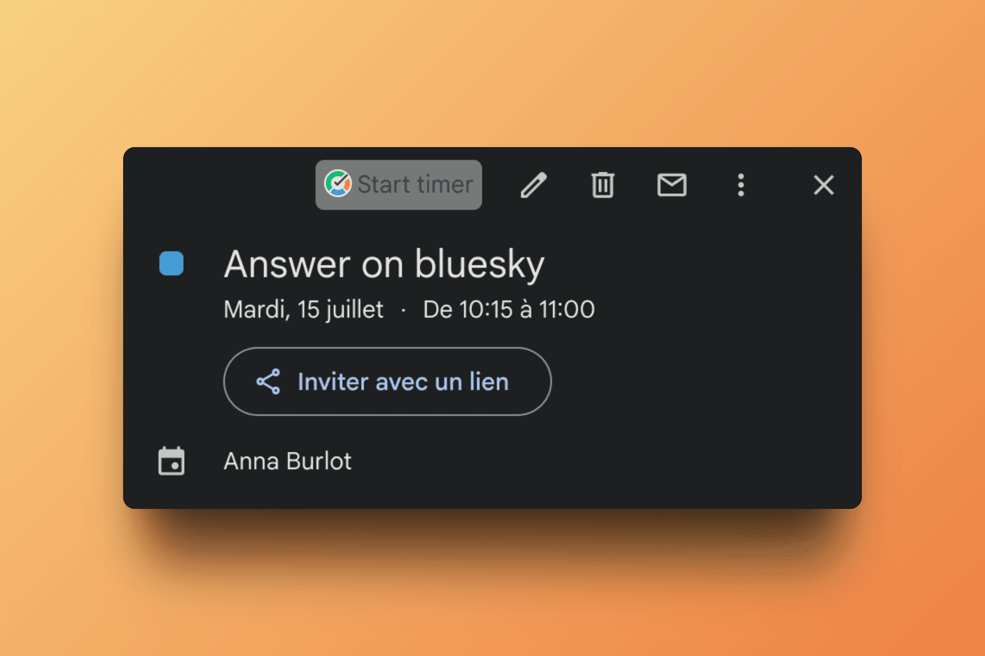 Calendar integration showing direct timer start from events