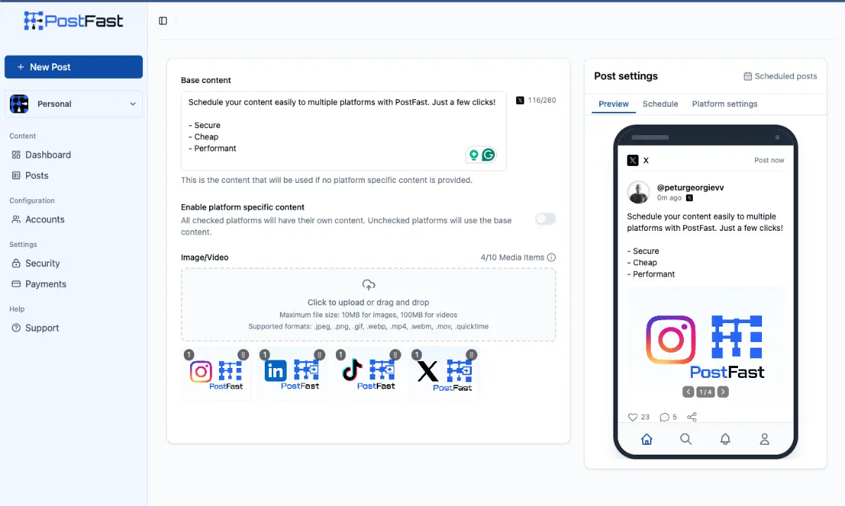 PostFast screenshot 2