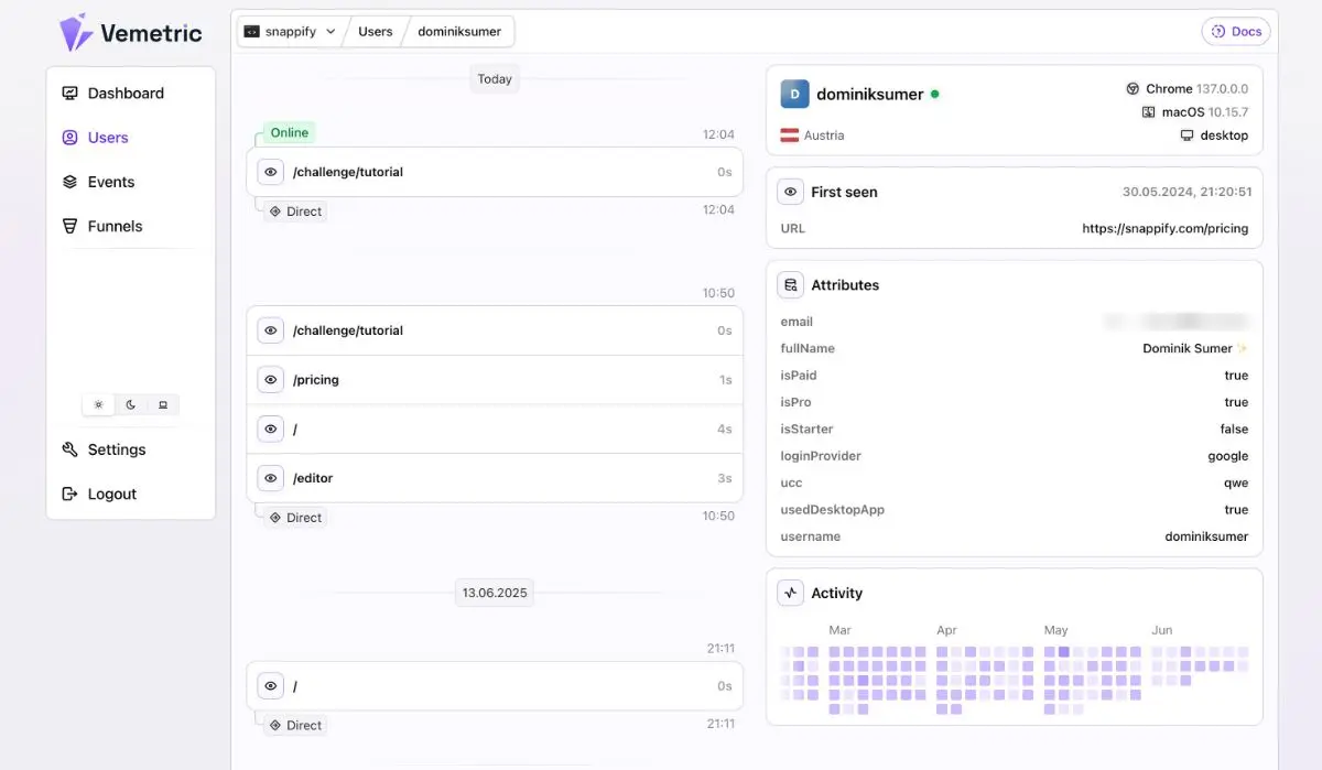 Vemetric screenshot 3