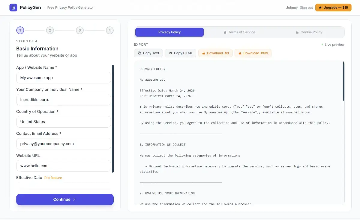 PolicyGen - Privacy Policy Generator screenshot 3