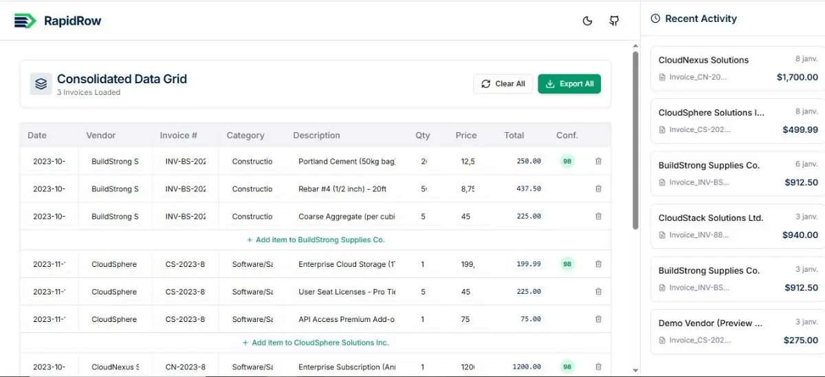 RapidRow screenshot 2