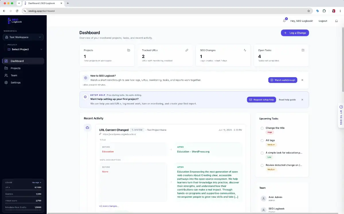 SEO Logbook screenshot 3