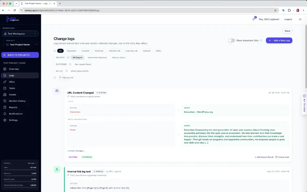 SEO Logbook screenshot 4