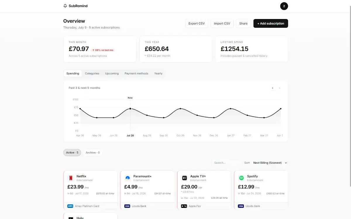 SubRemind screenshot 2