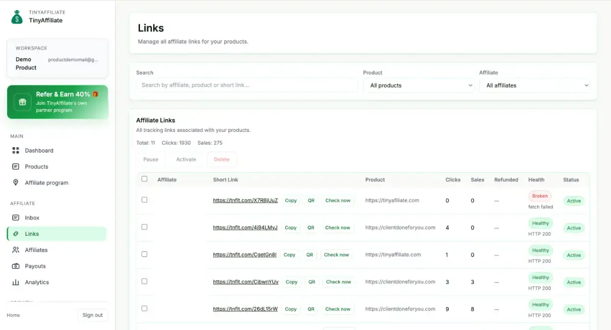 TinyAffiliate screenshot 2