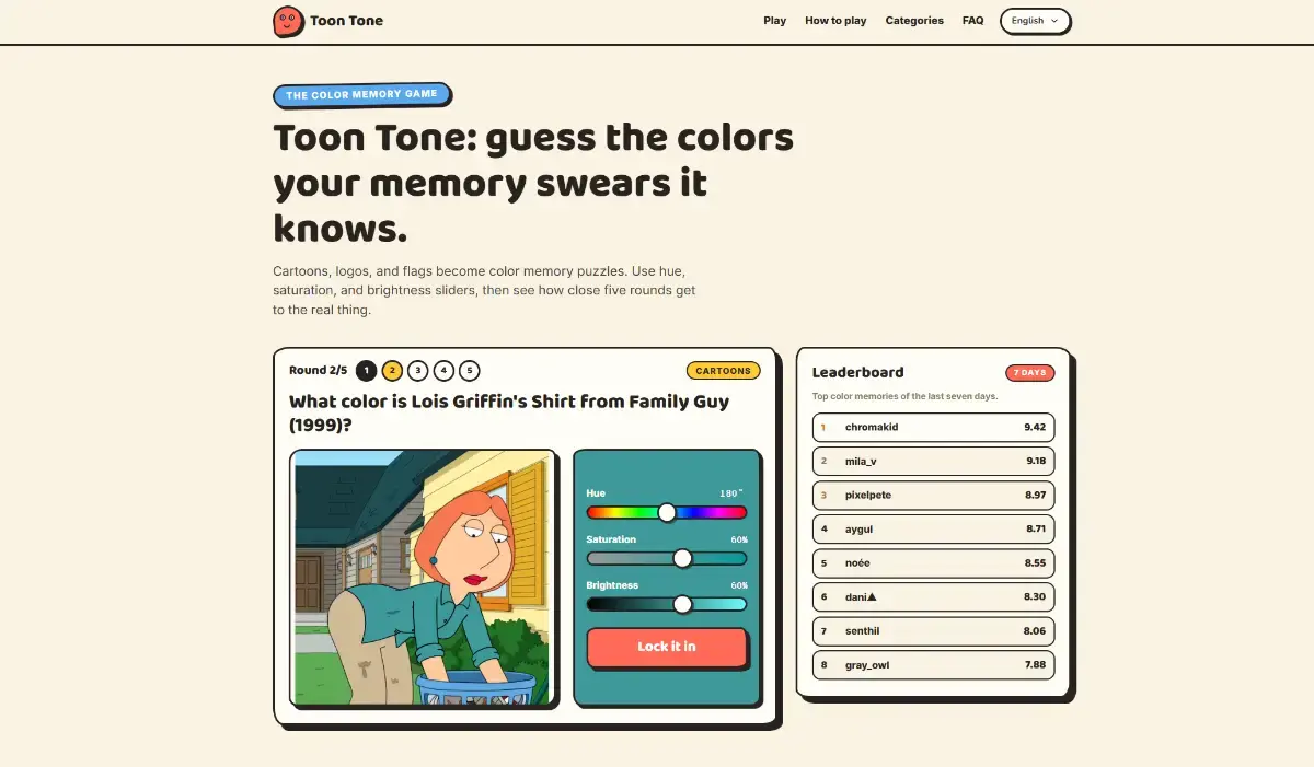Toon Tone Color Guessing Game screenshot 2