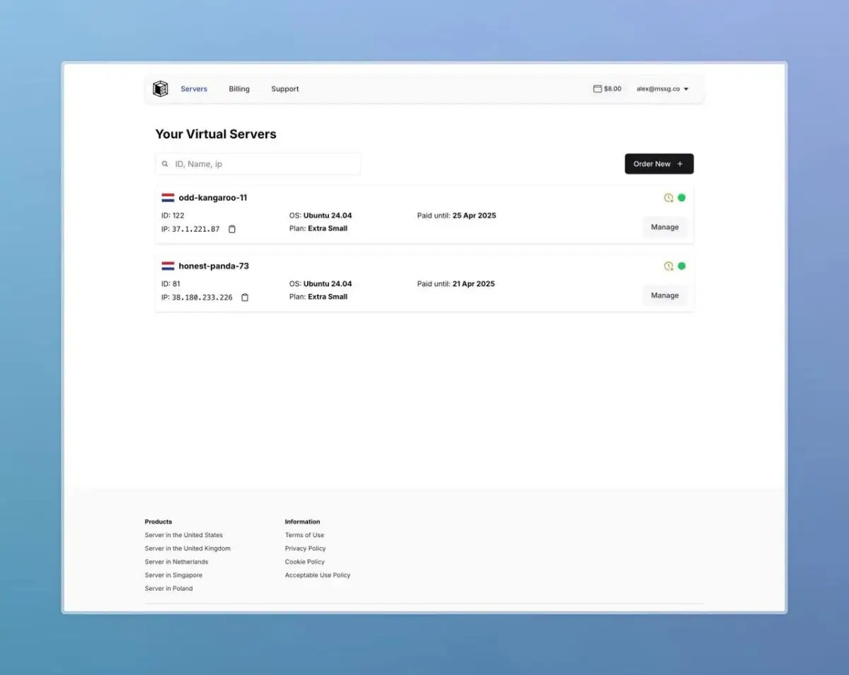 Nanohost screenshot 2