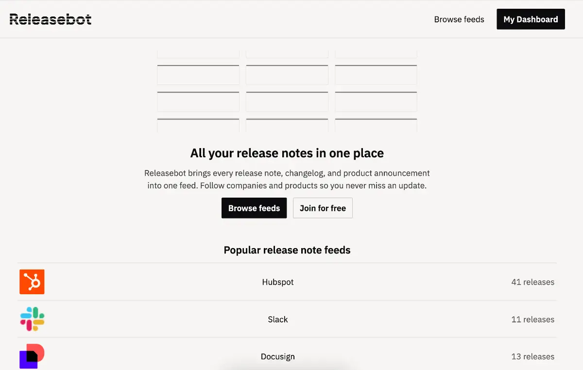 Releasebot screenshot 1