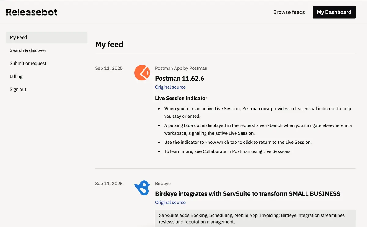 Releasebot screenshot 3