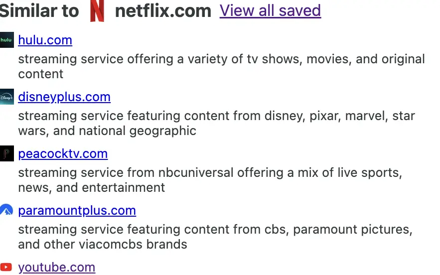 SimilarSites+ browser extension screenshot 1