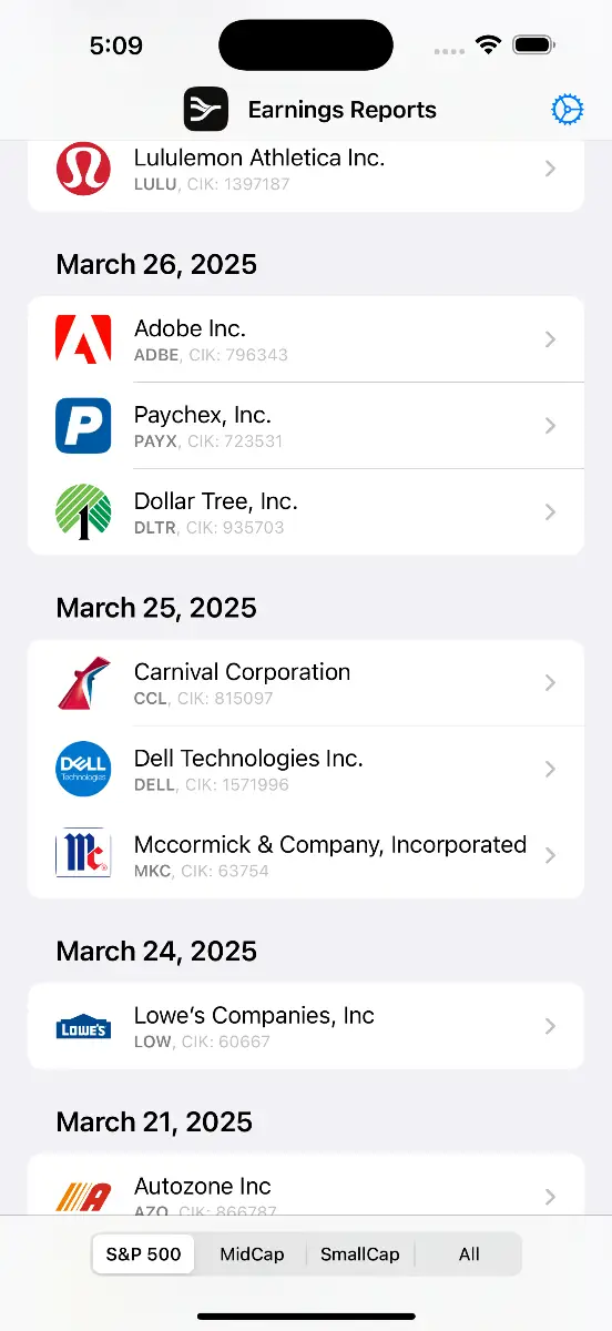 Stock Earnings Tracker image number 01