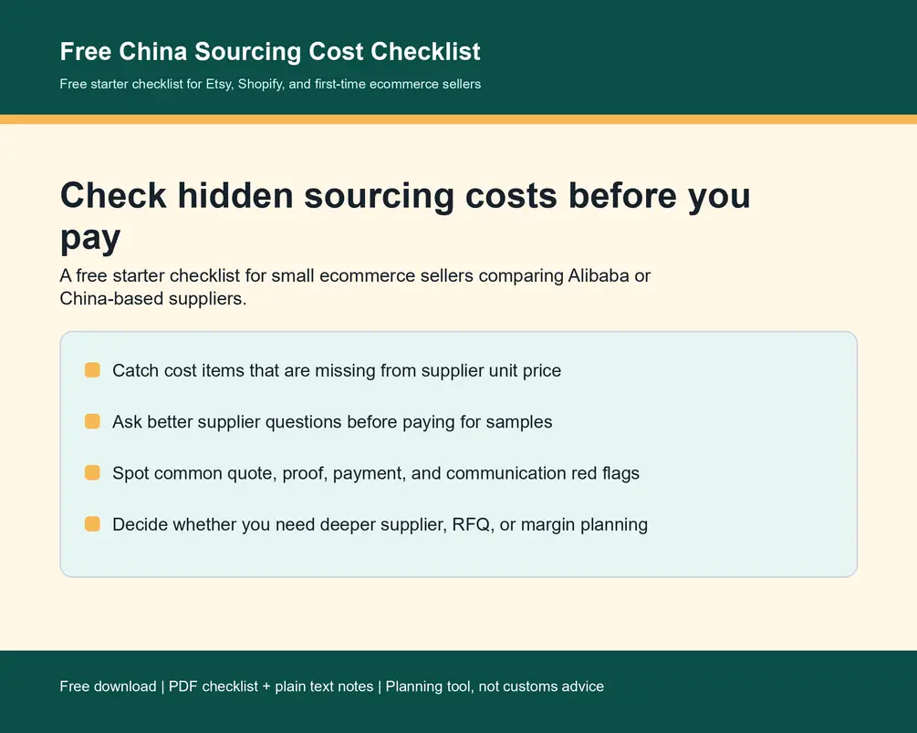 Free China Sourcing Cost Checklist product image