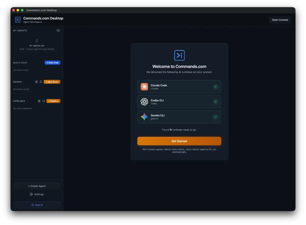 Commands: Agent Workspace screenshot 1