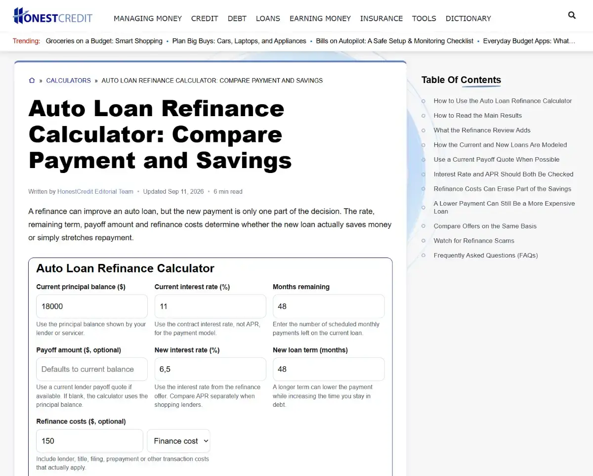 HonestCredit Financial Calculators screenshot 3