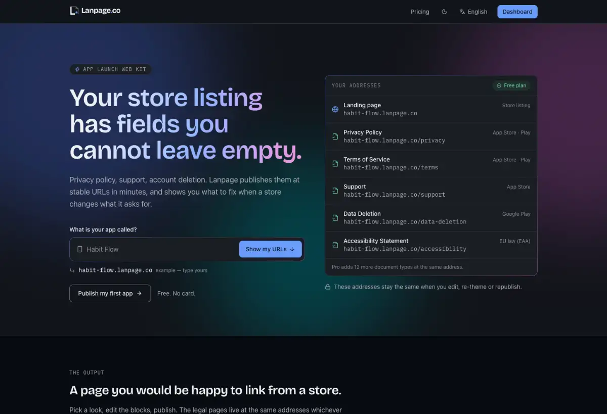 Lanpage screenshot 1