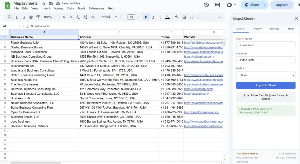 Maps2Sheets screenshot 2