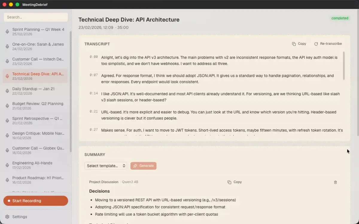 MeetingDebrief screenshot 2