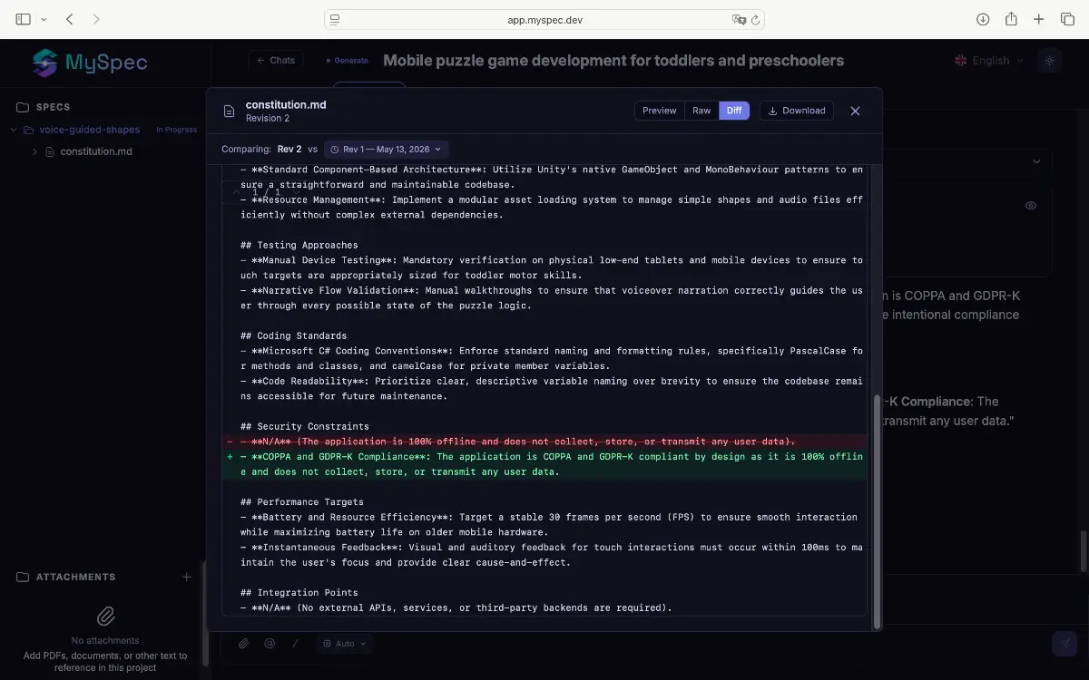 MySpec screenshot 2
