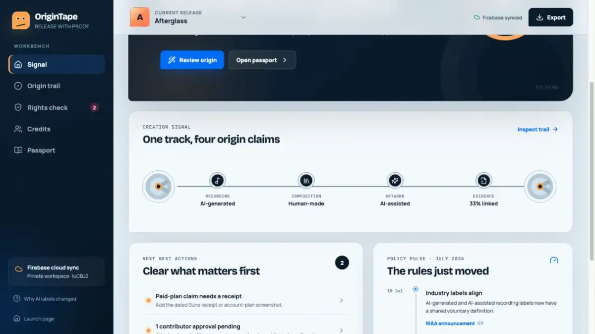 OriginTape screenshot 2