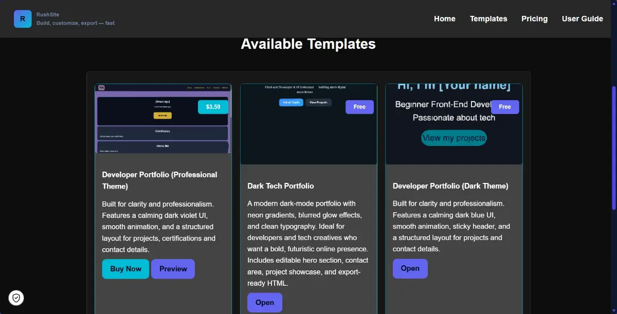 Rushsite screenshot 2