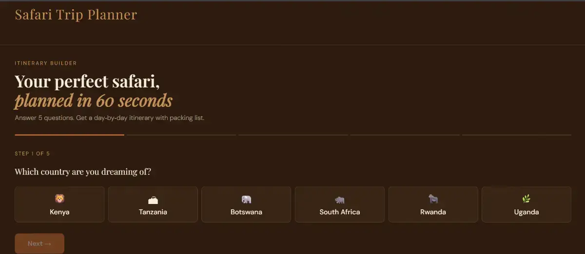 Safari Trip Planner screenshot 2