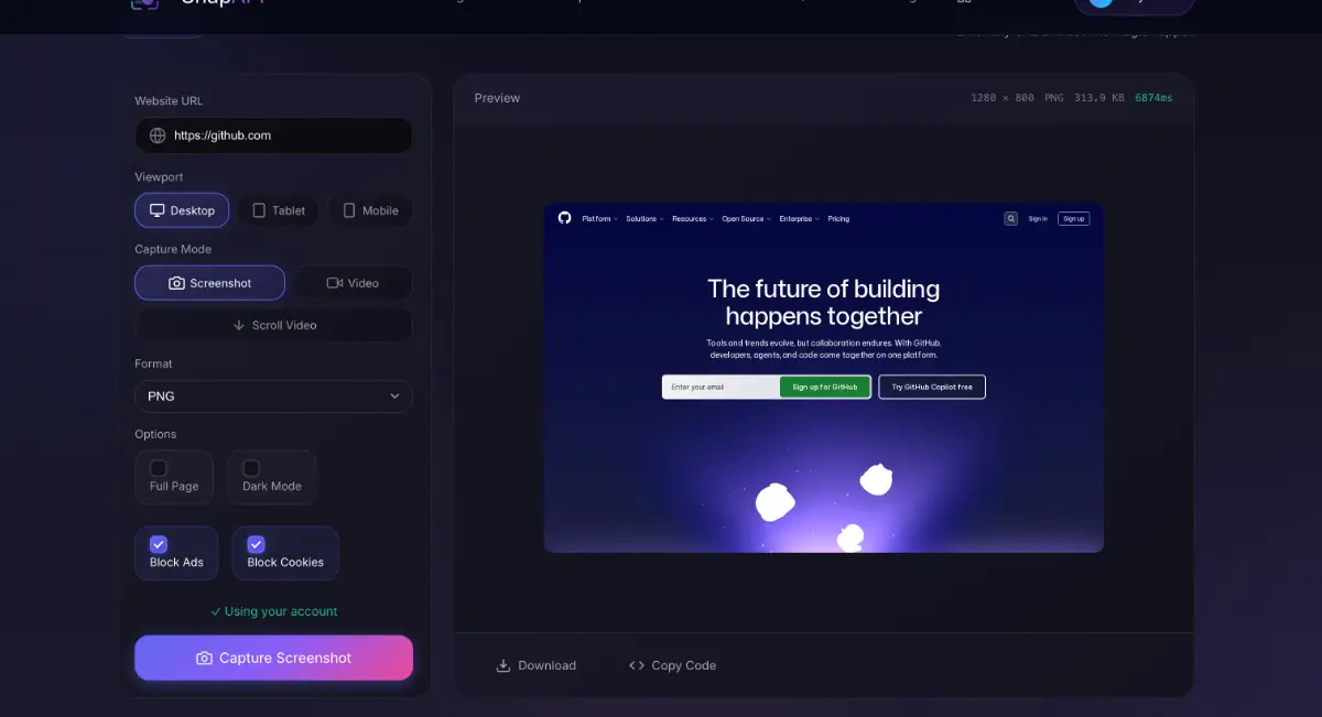 SnapAPI screenshot 1