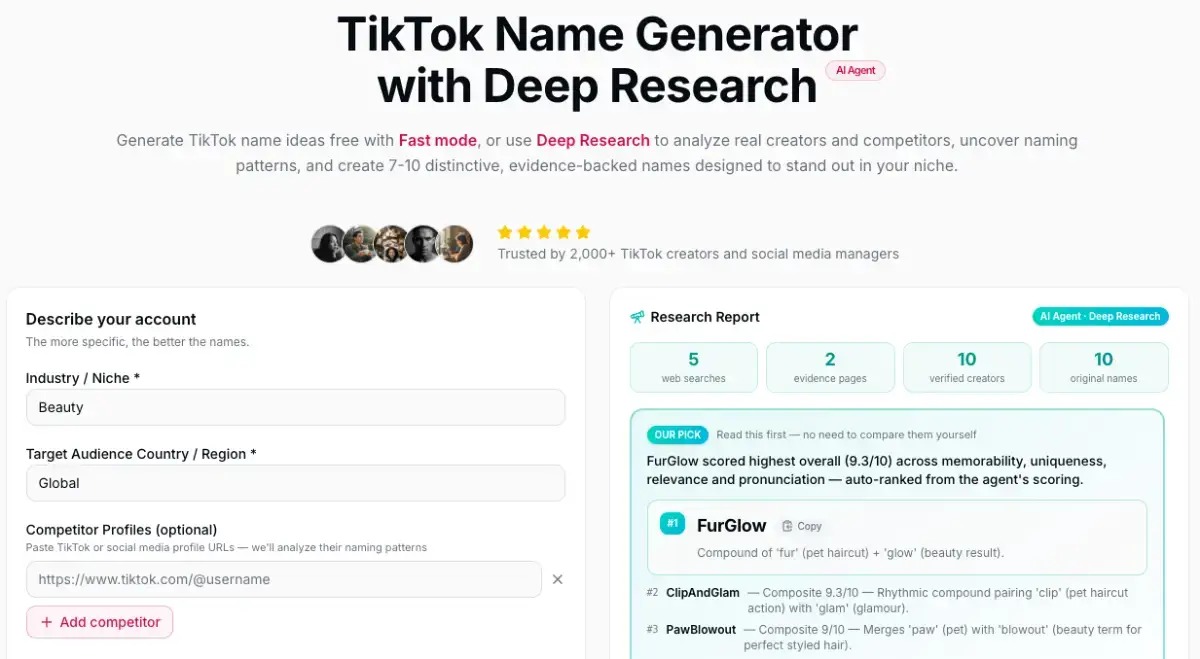 TikTok Name Generator Agent product image